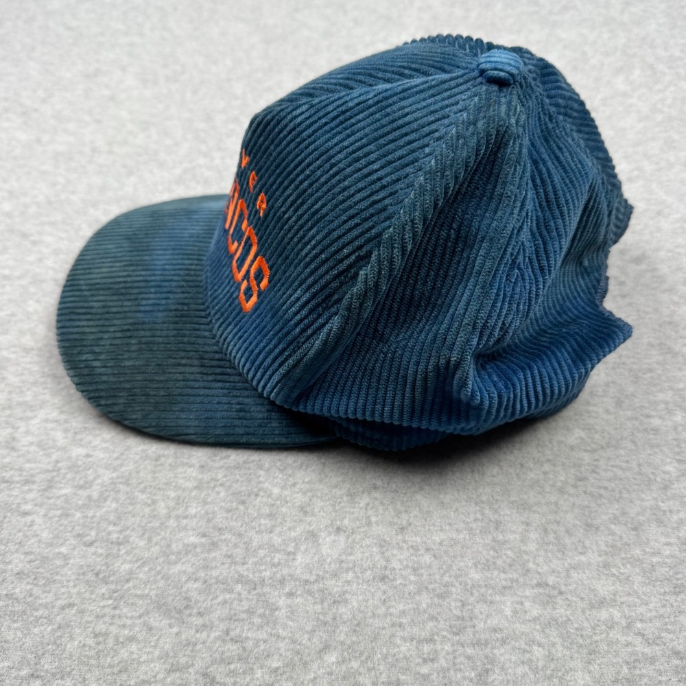 Vintage Denver Broncos AJD Corduroy Snapback Hat Blue Orange Made in USA NFL Cap - Picture 9 of 11